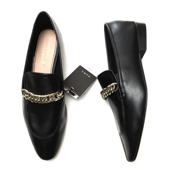 Zara Shoes - Zara Leather Chain Link Detail Loafers Flats NEW